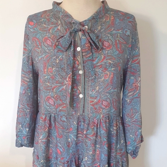 Caravan Co Size 12 approx Blue Floral Silk Blend Boho Dress - Picture 2 of 8